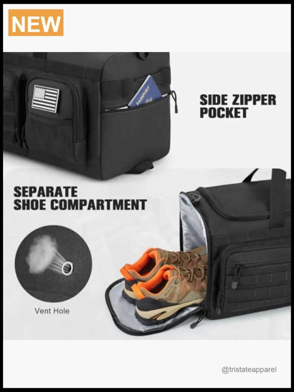 3-in-1 Travel Duffle Bag 50L Gym Sports Tactical Backpack Shoe Compartment